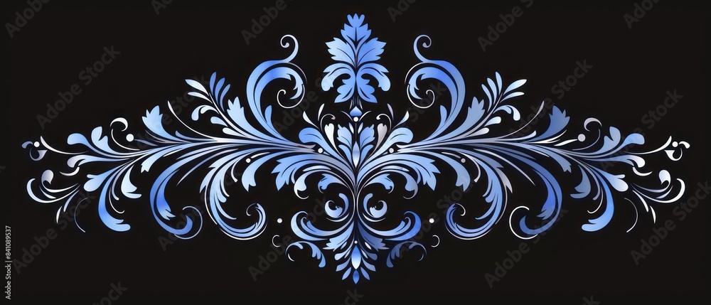 blue victorian ornament, black background blue victorian ornament, black background