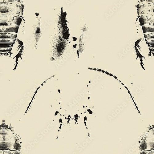 Meticulous sketch of a beetle larva, featuring its segmented body, tiny legs, and voracious mandibles. Minimal pattern banner wallpaper, simple background, Seamless,