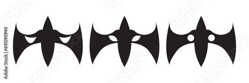Mask superhero carnival villain or burgar vector icon set. Black masquerade costume eye mask silhouette hidden person face. Simple design incognito party masque shape template illustration.