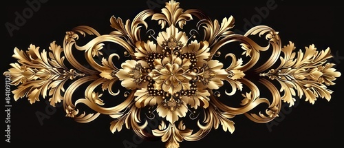 golden victorian ornament, black background