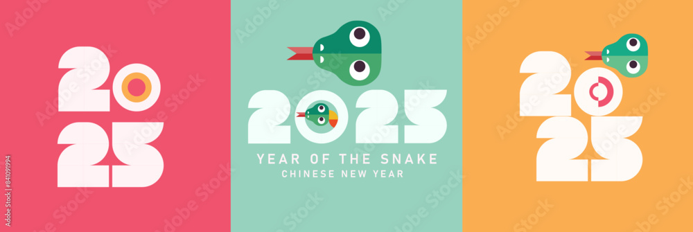 Fototapeta premium Happy Chinese New Year 2025 with snake zodiac sign, Lunar New Year card template