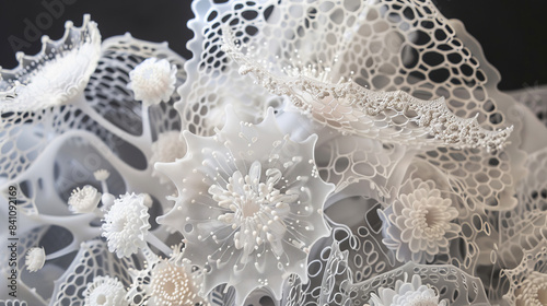 Delicate lacelike designs inspired by the intricate relationships between bacteria and fermented foods
