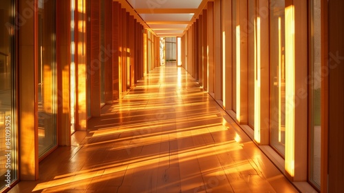 A sunlit, wood-paneled hallway creates a warm, inviting atmosphere, making every passerby feel welcomed.