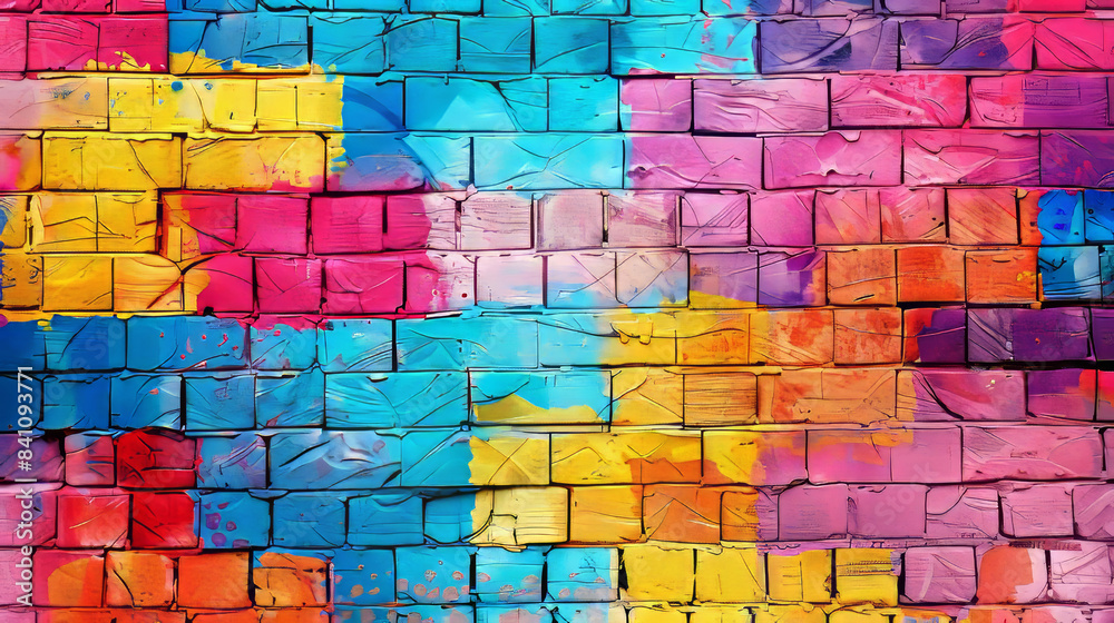 Colorful Brick Wall With Paint Splatter