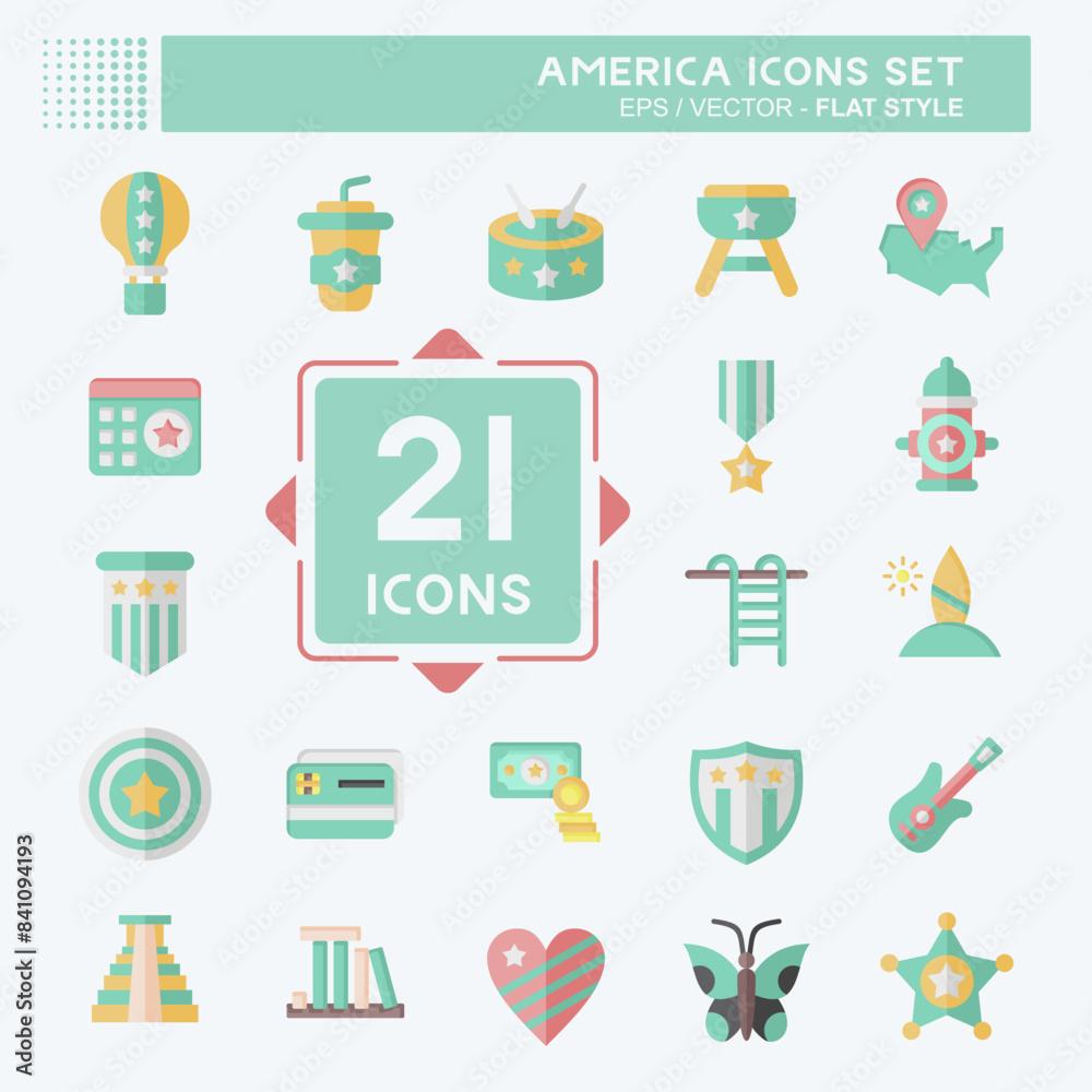 Icon Set America. related to Holiday symbol. flat style. simple design illustration Icon Set America. related to Holiday symbol. flat style. simple design illustration