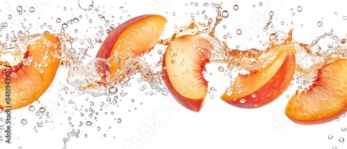 peach in soda bubbles on white background