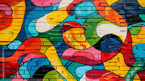 Colorful Abstract Graffiti Art on Brick Wall