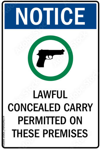 Gun safety sign lawful concealed carry permitted on these premises