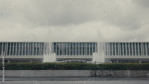 Prayer Fountain In Front Of Hiroshima Peace Memorial Museum In Hiroshima, Japan. wide shot photo