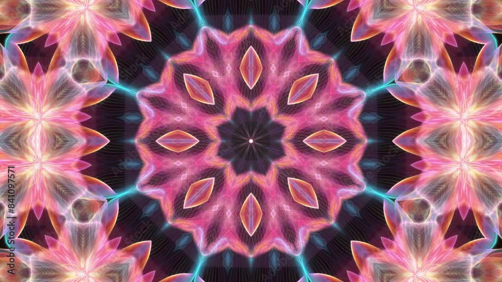 Beautiful VJ colorful infinite flower abstract background kaleidoscope loop in 4K resolution