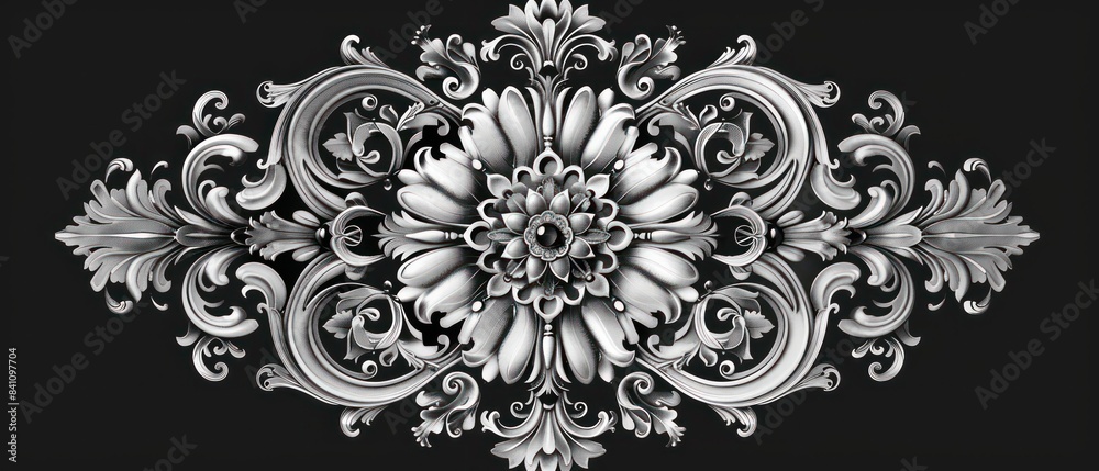 victorian ornament grayscale on black background victorian ornament grayscale on black background