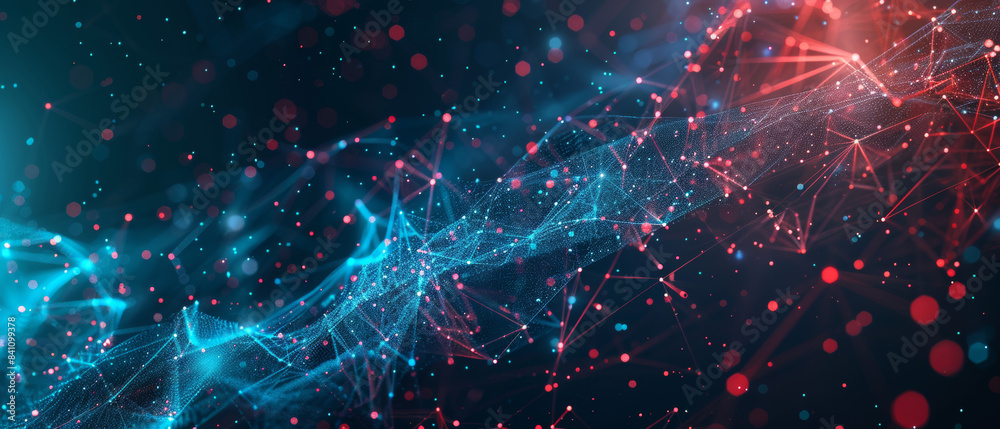 Abstract Blue And Red Network Pattern With Connected Dots On A Dark Background Abstract Blue And Red Network Pattern With Connected Dots On A Dark Background