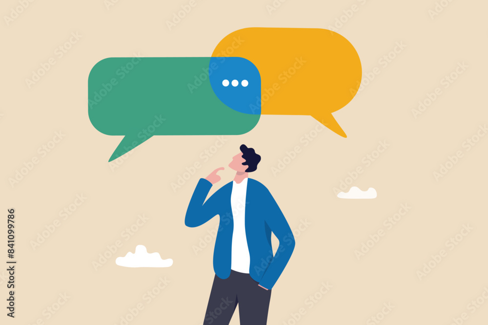 Second opinion, suggestion or advice to consider, reason or logical thinking, information to make decision or judgement concept, businessman think from listening to second opinion and make decision. Second opinion, suggestion or advice to consider, reason or logical thinking, information to make decision or judgement concept, businessman think from listening to second opinion and make decision.