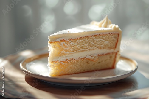 A slice of cake on a plate in the style of multilayered dimensions photo