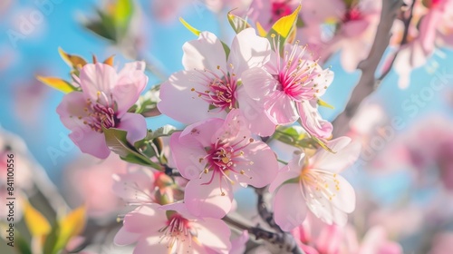 Pink Flowers Blossoming on Almond Tree Branches