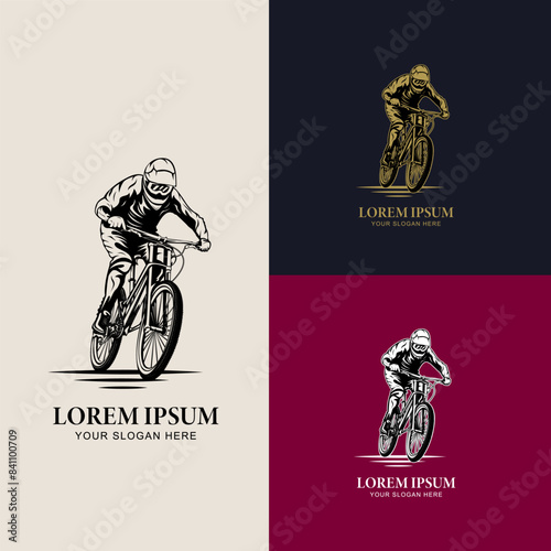Extreme downhill mountain bike logo design vintage style