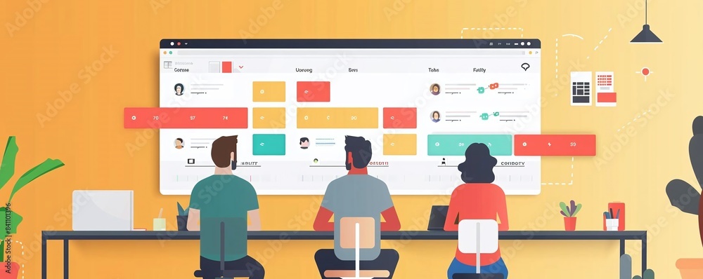 Obraz premium Clean flat design project management interface with userfriendly task tracking, project timelines, and team collaboration