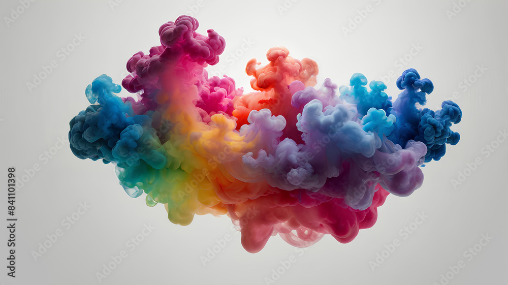 Fototapeta premium Colorful smoke in the form of a heart on a white background. Created with generative AI