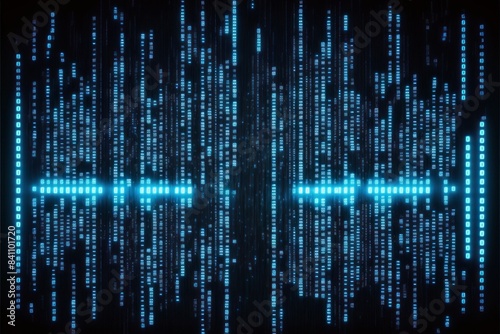Abstract digital matrix of glowing blue lines and dots, creating a futuristic and technological visual representation of data and information flow
