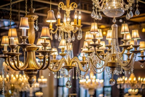 Set of expensive stylish chandelier lamps on background, luxurious, elegant, design, lighting, decor, fancy, crystal