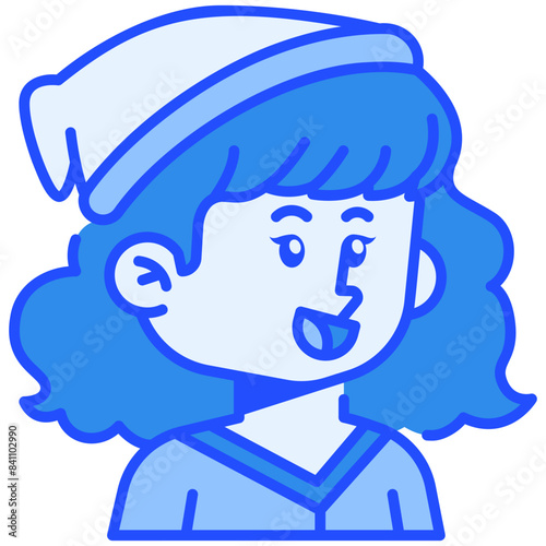 Woman with beanie Blue Color Icon