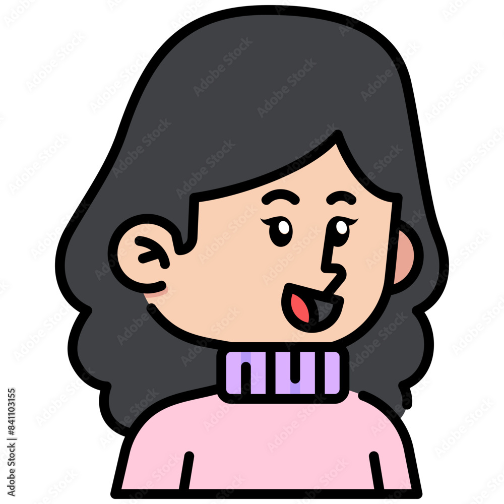Long hair woman wearing sweater Filled line Icon Long hair woman wearing sweater Filled line Icon