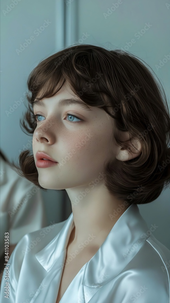 A young girl with brown hair and blue eyes. A young girl with brown hair and blue eyes.