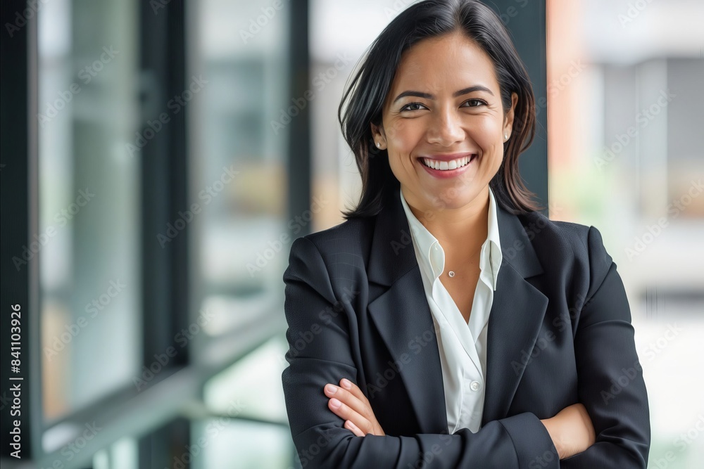 A smiling business woman with her arms crossed.