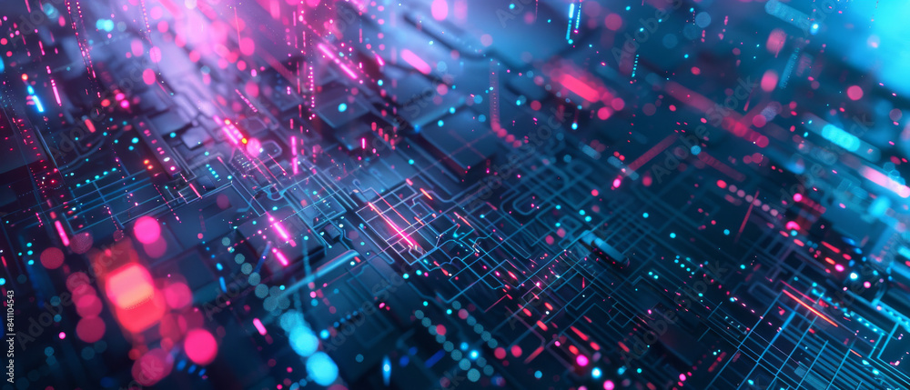 Abstract Digital Circuitry With Pink and Blue Lights Abstract Digital Circuitry With Pink and Blue Lights