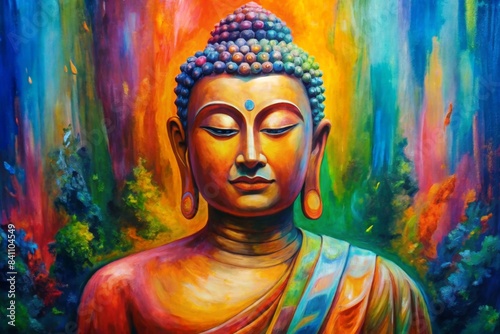 Acrylic painting of Buddha on canvas in vibrant colors, Buddha, canvas, painting, acrylic, vibrant, colors, spiritual © wasana