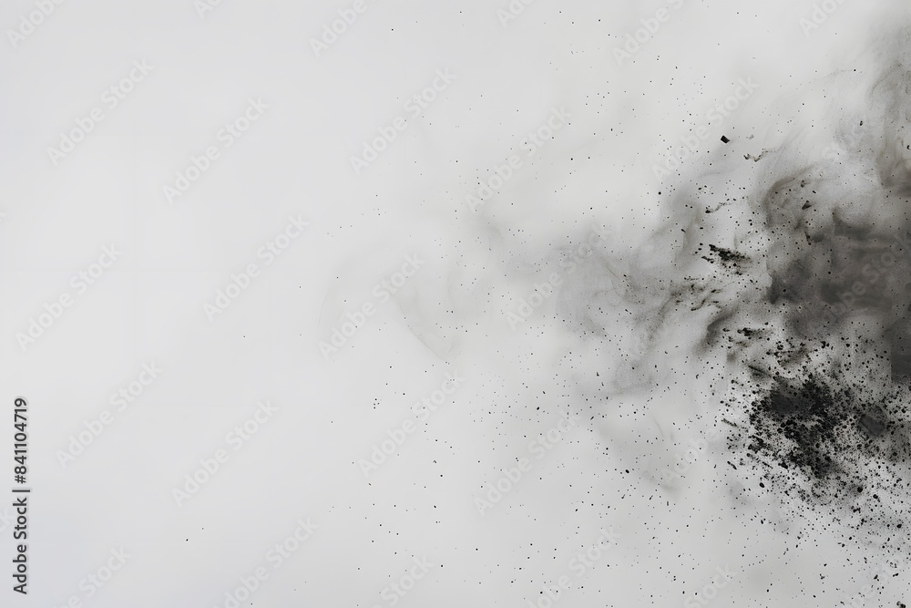 Abstract Black Dust Explosion on White Background Abstract Black Dust Explosion on White Background