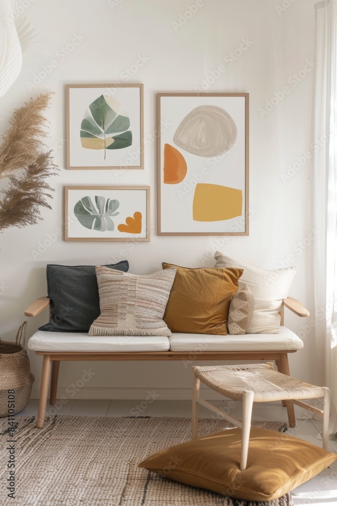 Fototapeta premium Cozy Scandinavian Bohemian Interior with Earthy Tones Poster Print Inspiration Design