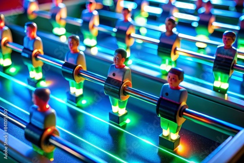 Closeup computer graphics of illuminated foosball table figurines, intense lighting, closeup, foosball photo