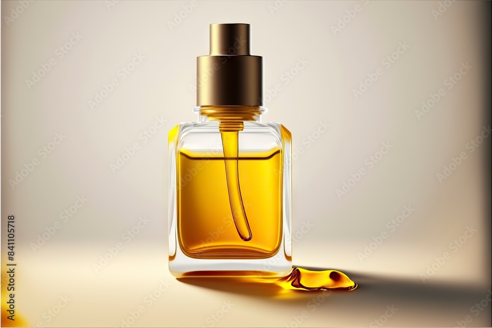 A dark amber glass bottle with a dropper, surrounded by yellow and purple flowers on a minimalist gray background, highlighting the essence of natural skincare and aromatherapy A dark amber glass bottle with a dropper, surrounded by yellow and purple flowers on a minimalist gray background, highlighting the essence of natural skincare and aromatherapy