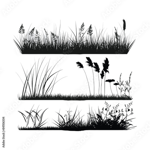 Silhouette set of grass borders vector 