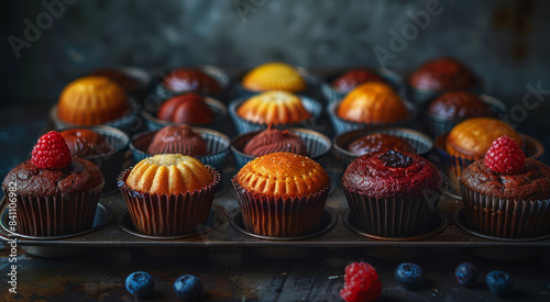 Dive into the world of cooking creativity with this visually striking image of stacked kitchenware forming a muffin shape. AI generative. photo