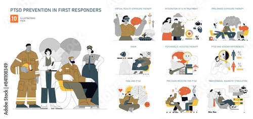 PTSD Prevention in First Responders. Flat Vector Illustration