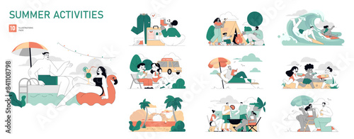 Summer Activities. Flat Vector Illustration