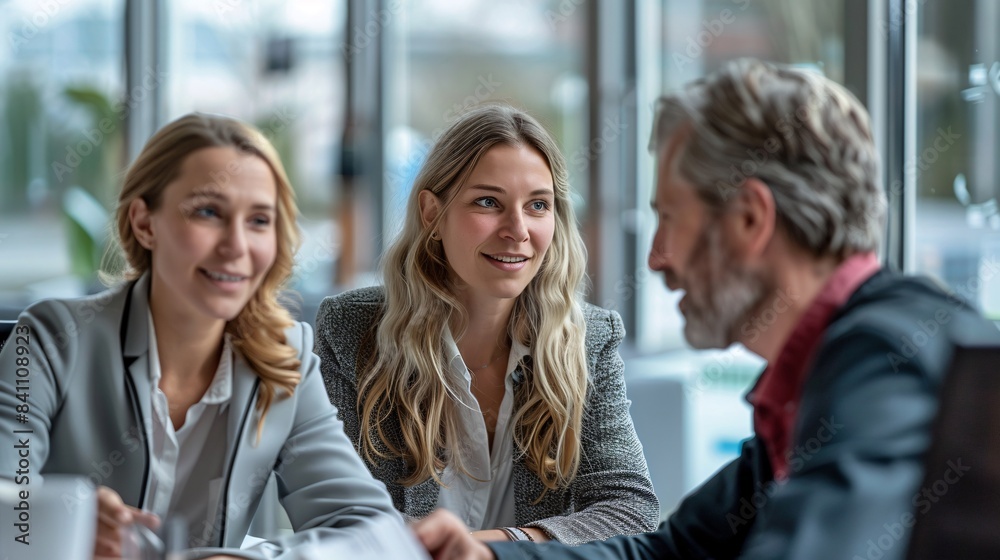 © Achirawee - Young adult accompanied by parents in a meeting with a financial planner, modern office with large windows, engaging and informative discussion, advisor using visual aids © Achirawee - Young adult accompanied by parents in a meeting with a financial planner, modern office with large windows, engaging and informative discussion, advisor using visual aids