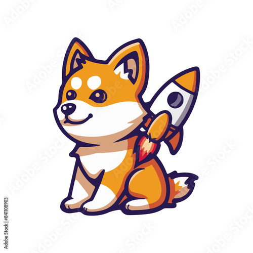 dog shiba with rocket