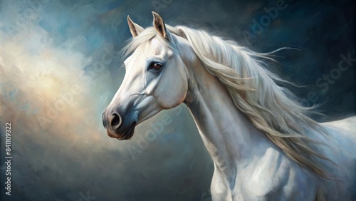 Painted portrait of a white horse   horse  portrait  painting  artwork  white  animal  equine  majestic  beautiful  canvas