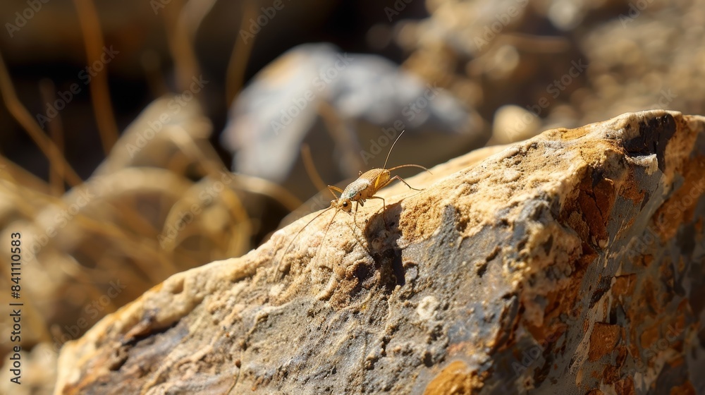 A small insect crawling on a rock seemingly unfazed by its varnished surface adding a burst of life to the otherwise barren desert. A small insect crawling on a rock seemingly unfazed by its varnished surface adding a burst of life to the otherwise barren desert.