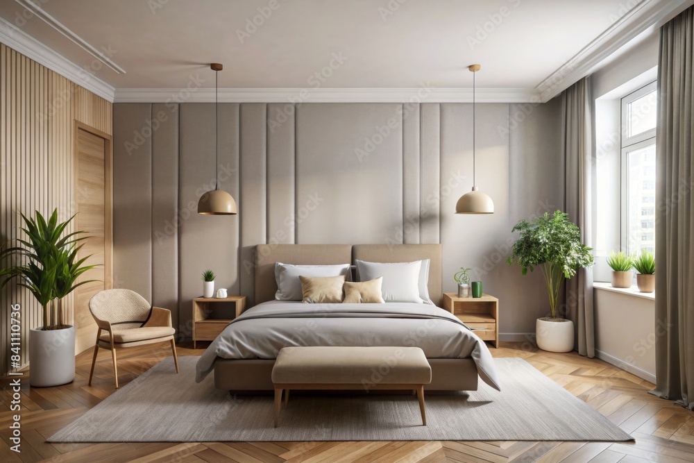 Modern minimalist bedroom with neutral color palette and simple furniture, minimalist, bedroom, modern