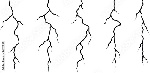 Vector lightning silhouettes set. Thunderstorm design. Vector illustration	