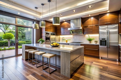 Modern kitchen interior with sleek design and high-end appliances  rendering  contemporary  luxury  elegant  stylish