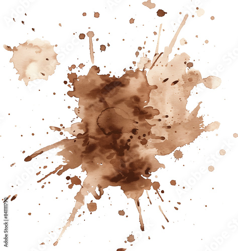 Abstract brown watercolor splash stain on white and transparent background