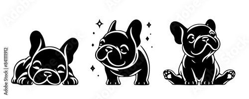 Vector set of cartoon French bulldogs in cute poses.