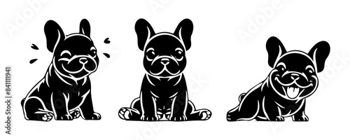 Vector set of cartoon French bulldogs in cute poses.