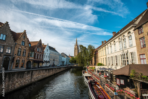 Scenic View of Bruges Canal from Rozenhoedkaai - Bruges, Belgium photo