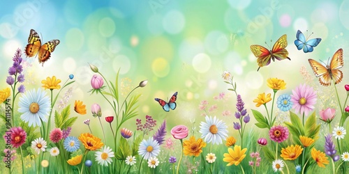 Whimsical mother's day banner with wildflowers and butterflies, perfect for celebrating the occasion © wasana